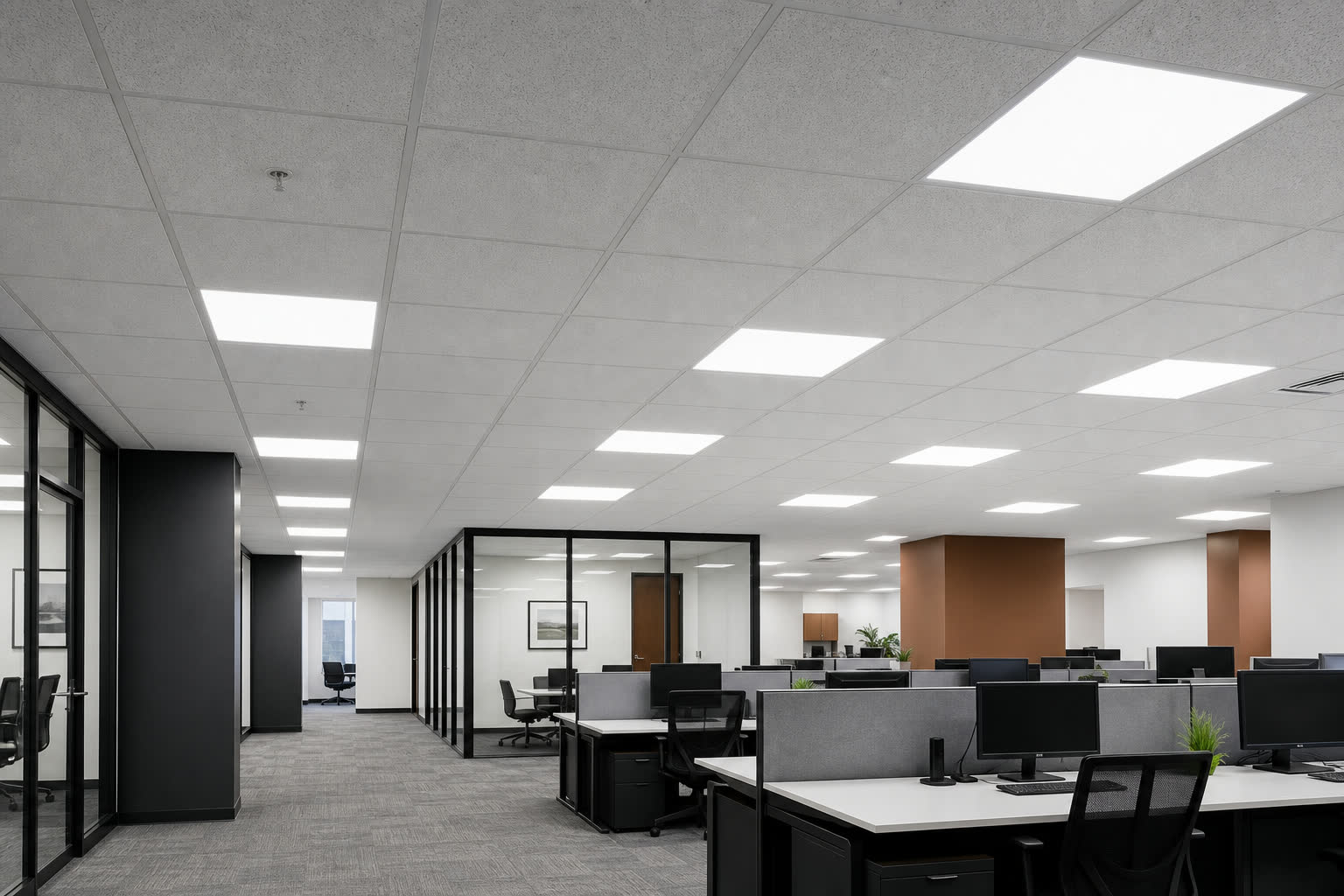 Commercial office LED panel lighting conversion