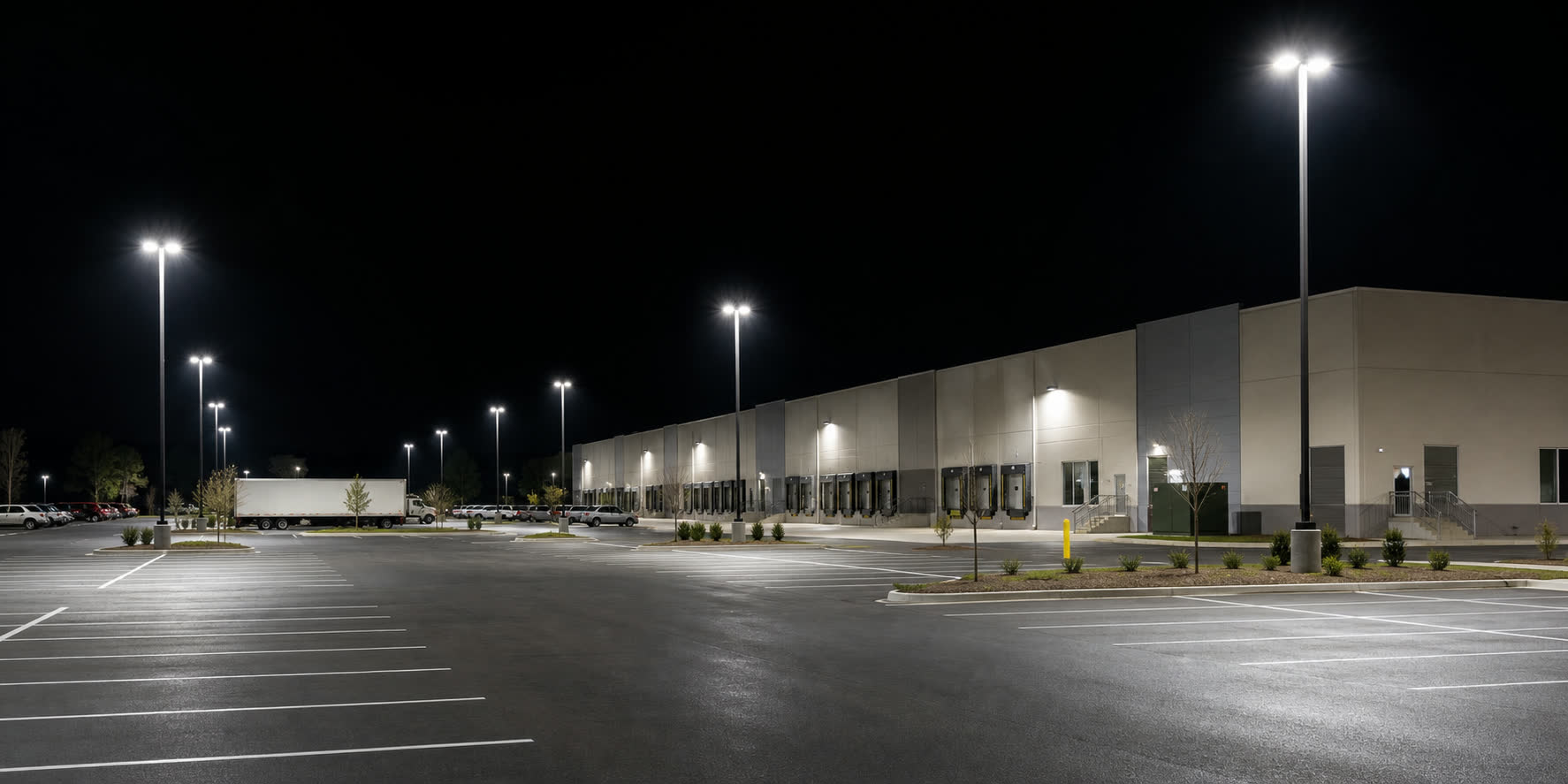 Commercial parking lot after LED pole lighting upgrade